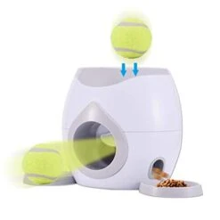 Newooh Automatic Pet Feeders, Food Dispenser For Dog Cat Small Animals, Fetch Tennis Ball Launcher Dog Training Toys, Interactive Throwing Ball Machine