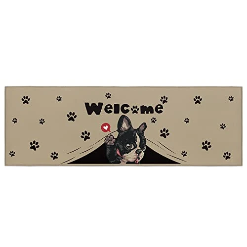 Savannan Runner Rugs And Mats,7871 Pcs Welcome Bulldog Cute Black Dog Pet Footprint Animal Brown Non Slid,Absorbent Kitchen Rug,Rubber Dots Backing Indoor Door Mat,Standing Mat 19.7x47.2 Inch 2 Savannan Runner Rugs And Mats,7871 Pcs Welcome Bulldog Cute Black Dog Pet Footprint Animal Brown Non Slid,Absorbent Kitchen Rug,Rubber Dots Backing Indoor Door Mat,Standing Mat 19.7x47.2 Inch - Image 2