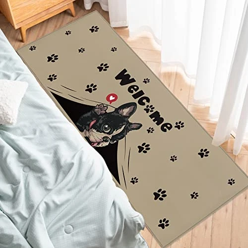 Savannan Runner Rugs And Mats,7871 Pcs Welcome Bulldog Cute Black Dog Pet Footprint Animal Brown Non Slid,Absorbent Kitchen Rug,Rubber Dots Backing Indoor Door Mat,Standing Mat 19.7x47.2 Inch 1 Savannan Runner Rugs And Mats,7871 Pcs Welcome Bulldog Cute Black Dog Pet Footprint Animal Brown Non Slid,Absorbent Kitchen Rug,Rubber Dots Backing Indoor Door Mat,Standing Mat 19.7x47.2 Inch