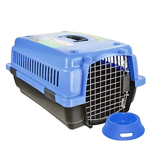 PACK LEADER Duna Travel Carrier Cage For Dogs Girls Or Cats Rigid Material Portable With Metal Grate | Size 57 X 39 X 31 Cm | Small Dog | Includes A Food Plate | Blue 1 PACK LEADER Duna Travel Carrier Cage For Dogs Girls Or Cats Rigid Material Portable With Metal Grate | Size 57 X 39 X 31 Cm | Small Dog | Includes A Food Plate | Blue