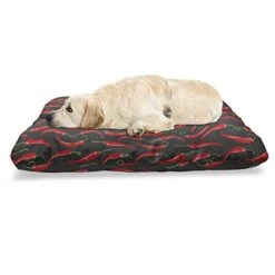 Ambesonne Vegetable Pet Bed, Culinary Hot Spice Chilli Peppers Cuisine Organic Food Cooking Theme, Chew Resistant Pad For Dogs And Cats Cushion With Removable Cover, 24" X 39", Grey Vermilion Green
