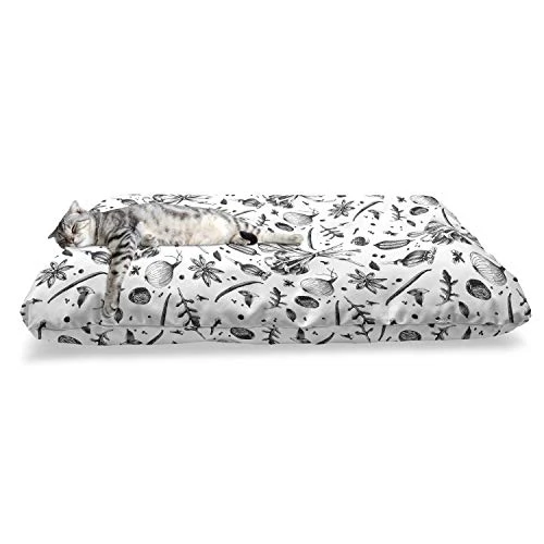 Ambesonne Food Pet Bed, Cuisine Spices Forest Herbs With Garlic Cloves Holistic Arugula Sketch, Chew Resistant Pad For Dogs And Cats Cushion With Removable Cover, 24" X 39", Charcoal Grey And White 2 Ambesonne Food Pet Bed, Cuisine Spices Forest Herbs With Garlic Cloves Holistic Arugula Sketch, Chew Resistant Pad For Dogs And Cats Cushion With Removable Cover, 24" X 39", Charcoal Grey And White - Image 2