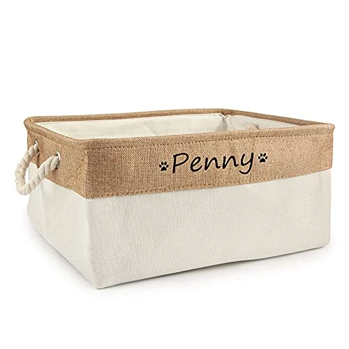 Xingfa Personalized Dog Toy Basket With Name,Custom Dog Toy Basket,Paw Prints Pet Food Storage Container,Dog Toy Box For Small Dogs,New Puppy Supplies (Beige,L 41X32X21cm) 1 Xingfa Personalized Dog Toy Basket With Name,Custom Dog Toy Basket,Paw Prints Pet Food Storage Container,Dog Toy Box For Small Dogs,New Puppy Supplies (Beige,L 41X32X21cm)