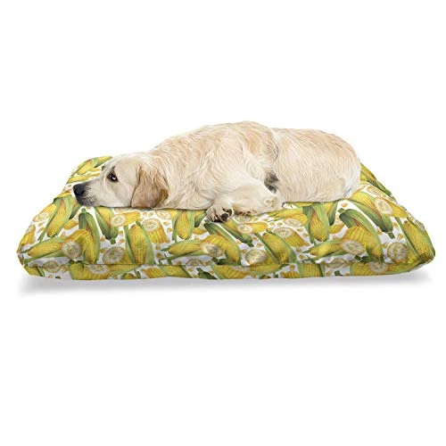 Ambesonne Corn Pet Bed, Vegetable Organic Food Realistic Illustration Yellow Corn Stalks Agriculture, Chew Resistant Pad For Dogs And Cats Cushion With Removable Cover, 24" X 39", Yellow Green White 1 Ambesonne Corn Pet Bed, Vegetable Organic Food Realistic Illustration Yellow Corn Stalks Agriculture, Chew Resistant Pad For Dogs And Cats Cushion With Removable Cover, 24" X 39", Yellow Green White