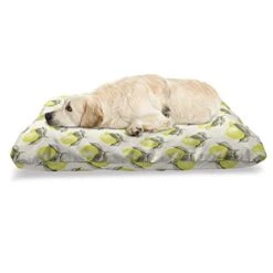 Ambesonne Nature Pet Bed, Fresh Lemon Lime Tree Branch Fresh Season Juice Food Fruit, Chew Resistant Pad For Dogs And Cats Cushion With Removable Cover, 24" X 39", Eggshell Army Green