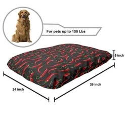 Ambesonne Vegetable Pet Bed, Culinary Hot Spice Chilli Peppers Cuisine Organic Food Cooking Theme, Chew Resistant Pad For Dogs And Cats Cushion With Removable Cover, 24" X 39", Grey Vermilion Green -Dog Supplies Store 416AL035TsL