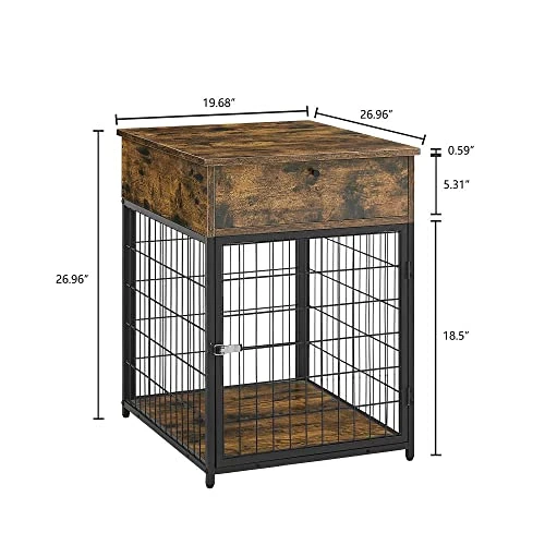 Furnished Wooden Dog Crate End Table, Small Dog Crate Furniture, Storage Console With Pull-Out Drawer, Furnished Dog Cage (Rustic Brownn, 19.69" W X 22.83" D X 26.97" H) 2 Furnished Wooden Dog Crate End Table, Small Dog Crate Furniture, Storage Console With Pull-Out Drawer, Furnished Dog Cage (Rustic Brownn, 19.69" W X 22.83" D X 26.97" H) - Image 2