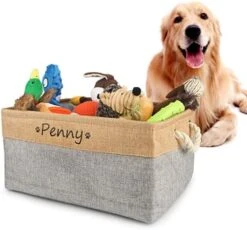 Xingfa Personalized Dog Toy Basket With Name,Custom Dog Toy Basket,Paw Prints Pet Food Storage Container,Dog Toy Box For Small Dogs,New Puppy Supplies (L 41X32X21cm) -Dog Supplies Store 41ANYOPzM7L. AC