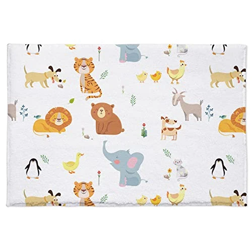 Cartoon Animal Zoo Decorative Doormat 18"x30", Non Slip Non Shedding Absorbent Indoor Area Rug, Washable Thick Plush Door Mat For Front Layered Kitchen Bathroom, Dog Tiger Lion Elephant Penguin Goat 4 Cartoon Animal Zoo Decorative Doormat 18"x30", Non Slip Non Shedding Absorbent Indoor Area Rug, Washable Thick Plush Door Mat For Front Layered Kitchen Bathroom, Dog Tiger Lion Elephant Penguin Goat - Image 4