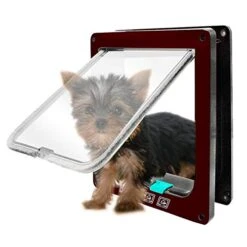 4 Ways Lockable Dog Cat Kitten Door Security Flap Door Small Animal Puppy Kitten Gate Pet Supplies Brown White -Dog Supplies Store 41Av7UWEulL