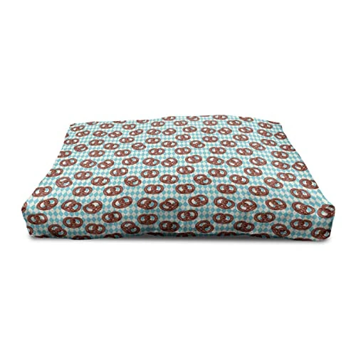 Lunarable Oktoberfest Wooden Dog House, Salty Pretzels On Diamond Pattern Deutschland Country Snacks Food, Outdoor & Indoor Portable Dog Kennel With Pillow And Cover, X-Large, Sky Blue Ivory Redwood 1 Lunarable Oktoberfest Wooden Dog House, Salty Pretzels On Diamond Pattern Deutschland Country Snacks Food, Outdoor & Indoor Portable Dog Kennel With Pillow And Cover, X-Large, Sky Blue Ivory Redwood
