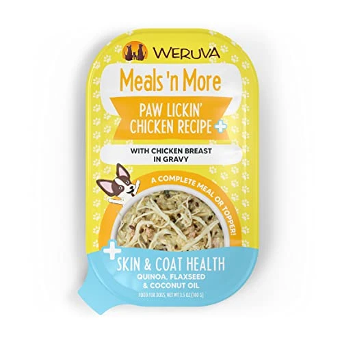 Weruva Dog Meals 'n More Natural Wet Dog Food, Paw Lickin’ Chicken Recipe Plus Skin & Coat Health, 3.5oz Cup (Pack Of 12) 1 Weruva Dog Meals 'n More Natural Wet Dog Food, Paw Lickin’ Chicken Recipe Plus Skin & Coat Health, 3.5oz Cup (Pack Of 12)