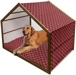Lunarable Food Art Wooden Pet House, Colorful Pattern Of Abstract Fruits And Vegetables Cuisine Theme Repetition, Indoor & Outdoor Portable Dog Kennel With Pillow And Cover, Small, Plum Multicolor -Dog Supplies Store 41DNKCefbIL. AC 1