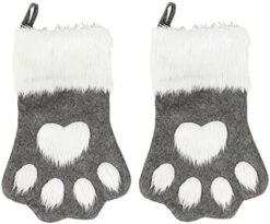 Sexybody Pet Paw Plush Christmas Stockings 2 Pack Xmas Decorations Fireplace Hanging Socks Family Holiday Dog Cat Gift Stockings (Grey & Red) -Dog Supplies Store 41EyGwAFDPL. AC