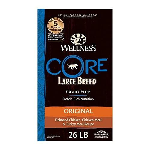 Wellness CORE Grain-Free High-Protein Large Breed Adult Dry Dog Food, Made In USA With Real Chicken & Natural Ingredients, With Glucosamine & Chondroitin To Support Joint Health (26-Pound Bag) 1 Wellness CORE Grain-Free High-Protein Large Breed Adult Dry Dog Food, Made In USA With Real Chicken & Natural Ingredients, With Glucosamine & Chondroitin To Support Joint Health (26-Pound Bag)