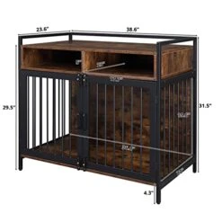 GENERIC 38.6 "Furniture Dog Cage, Metal Heavy Duty Super Sturdy Dog Cage, Dog Crate For Small/Medium Dogs, Double Door And Double Lock, With Storage And Anti-chew Features, Pet Crate Furniture, Rustic Brown -Dog Supplies Store 41GRCa7PvXL 1