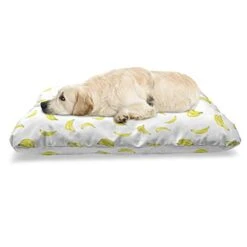 Ambesonne Banana Pet Bed, Graphic Illustration Of Tropical Fruit Ripe And Healthy Exotic Food, Chew Resistant Pad For Dogs And Cats Cushion With Removable Cover, 24" X 39", Pale Green Yellow