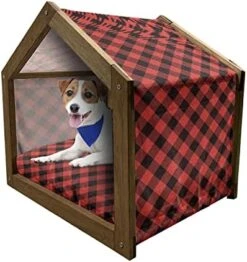 Lunarable Food Art Wooden Pet House, Colorful Pattern Of Abstract Fruits And Vegetables Cuisine Theme Repetition, Indoor & Outdoor Portable Dog Kennel With Pillow And Cover, Small, Plum Multicolor -Dog Supplies Store 41IX 99 EiL. AC