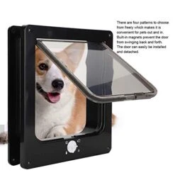 Pet Door, 4 Way Locking Large Weatherproof Door For Cat Dog Built In Magnets Detachable Privacy Door Flap Intelligent Control For Door Screen Wall(Black) -Dog Supplies Store 41Jr73FCArL
