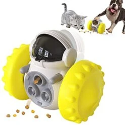 Pet Treat Dispensing Puzzle Slow Feeder Toys For Small And Medium Dogs,Fun Multifunction Interactive Chase Dog Cat Toys,Pet Leaky Food Tumbler Toy, Great Alternative To Dog Bowl For Dogs (Yellow)