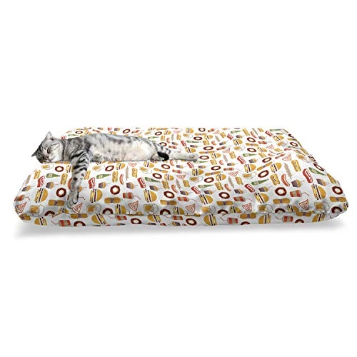 Ambesonne Food Pet Bed, Minimalist Fast Food Pattern With Hamburger Soda Donuts Beer Cupcake Kebab Hot Dog, Chew Resistant Pad For Dogs And Cats Cushion With Removable Cover, 24" X 39", Multicolor 2 Ambesonne Food Pet Bed, Minimalist Fast Food Pattern With Hamburger Soda Donuts Beer Cupcake Kebab Hot Dog, Chew Resistant Pad For Dogs And Cats Cushion With Removable Cover, 24" X 39", Multicolor - Image 2