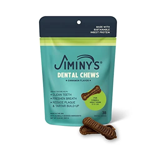 Jiminy's Dental Chews Extra Small – Cinnamon Dog Dental Chews, Teeth Cleaning Dog Treats, Reduce Tartar And Plaque, Made In USA, Cruelty Free, Dog Breath Freshener – 38 Chews 1 Jiminy's Dental Chews Extra Small – Cinnamon Dog Dental Chews, Teeth Cleaning Dog Treats, Reduce Tartar And Plaque, Made In USA, Cruelty Free, Dog Breath Freshener – 38 Chews