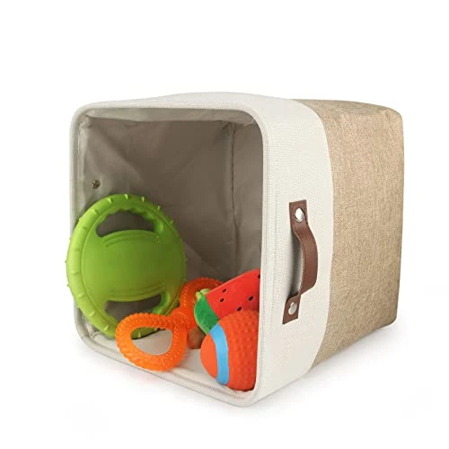 Personalized Dog Toy Box Square Basket With Leather Handles , Custom Name And Paw Pattern Puppy Toy Bin , Storage Baskets For Organizing Food Clothes And Pets Accessories(White Beige) 5 Personalized Dog Toy Box Square Basket With Leather Handles , Custom Name And Paw Pattern Puppy Toy Bin , Storage Baskets For Organizing Food Clothes And Pets Accessories(White Beige) - Image 5