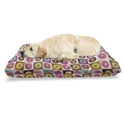Ambesonne Dessert Pet Bed, Repeating Pop Art Illustration Of Donuts In Colorful Squares Food Themed Pattern, Chew Resistant Pad For Dogs And Cats Cushion With Removable Cover, 24" X 39", Multicolor