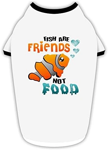 TOOLOUD Fish Are Friends Not Food Cotton Dog Shirt White With Black Small 2 TOOLOUD Fish Are Friends Not Food Cotton Dog Shirt White With Black Small - Image 2