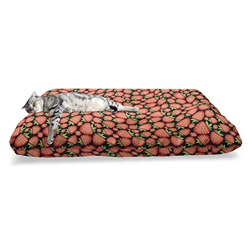 Ambesonne Strawberry Pet Bed, Tropical Fruit Pattern With Berries Summer Season Nature Food Themed Art, Chew Resistant Pad For Dogs And Cats Cushion With Removable Cover, 24" X 39", Multicolor 2 Ambesonne Strawberry Pet Bed, Tropical Fruit Pattern With Berries Summer Season Nature Food Themed Art, Chew Resistant Pad For Dogs And Cats Cushion With Removable Cover, 24" X 39", Multicolor - Image 2
