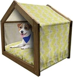 Ambesonne Yellow And White Wooden Pet House, Pineapples Tropical Climate Fruits Ripe Juicy Food, Indoor & Outdoor Portable Dog Kennel With Pillow And Cover, Small, Earth Yellow Green White -Dog Supplies Store 41SJDE5W9qL. AC