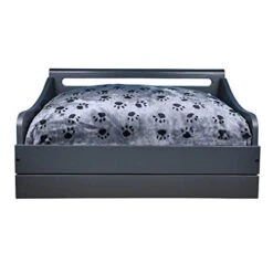 Iconic Pet Sassy Paws Multipurpose Wooden Pet Bed With Feeder For Dogs & Cats