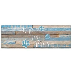 Pet Paws Wood Grain Thin Door Mats For Inside Entry Non Slip Blue Wipe Your Paws Entrance Rug Door Mat Front Back Door Rug TPR Backing Floor Mats 19.7x47.2