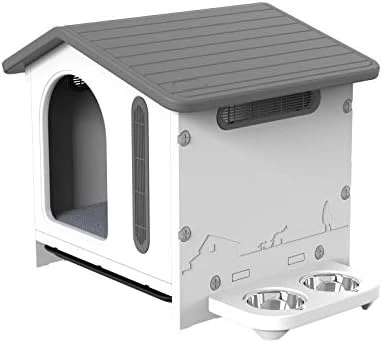 VATO Dog Kennel, Waterproof Plastic Doghouse For Small Pets, Durable Puppy House With Two Food Bowls, 22.8x20.9x22 Inches, Indoor And Outdoor, Up To 30 LBS (Grey) 7 VATO Dog Kennel, Waterproof Plastic Doghouse For Small Pets, Durable Puppy House With Two Food Bowls, 22.8x20.9x22 Inches, Indoor And Outdoor, Up To 30 LBS (Grey) - Image 7