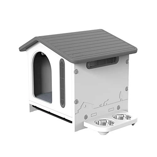 VATO Dog Kennel, Waterproof Plastic Doghouse For Small Pets, Durable Puppy House With Two Food Bowls, 22.8x20.9x22 Inches, Indoor And Outdoor, Up To 30 LBS (Grey) 1 VATO Dog Kennel, Waterproof Plastic Doghouse For Small Pets, Durable Puppy House With Two Food Bowls, 22.8x20.9x22 Inches, Indoor And Outdoor, Up To 30 LBS (Grey)