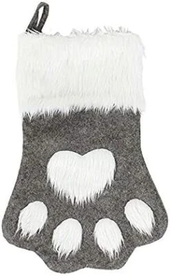 Sexybody Pet Paw Plush Christmas Stockings 2 Pack Xmas Decorations Fireplace Hanging Socks Family Holiday Dog Cat Gift Stockings (Grey & Red) -Dog Supplies Store 41UtXXAuiML. AC