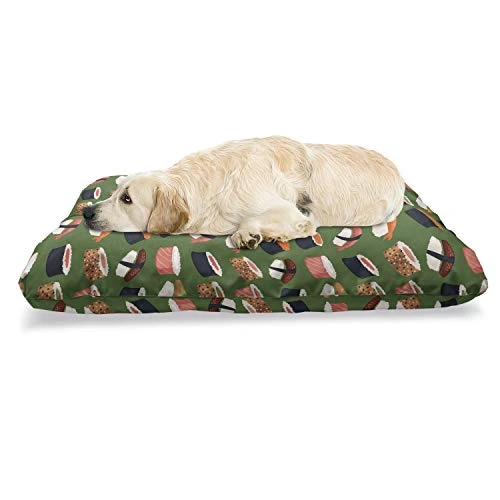 Ambesonne Sushi Pet Bed, Seafood Themed Traditional Sushi Rolls Consisting Of Rice Raw Fish Veggies In Seaweed, Chew Resistant Pad For Dogs And Cats Cushion With Removable Cover, 24" X 39", Multicolor 1 Ambesonne Sushi Pet Bed, Seafood Themed Traditional Sushi Rolls Consisting Of Rice Raw Fish Veggies In Seaweed, Chew Resistant Pad For Dogs And Cats Cushion With Removable Cover, 24" X 39", Multicolor