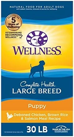 Wellness Complete Health Large Breed Dry Dog Puppy Food With Grains, Natural Ingredients, Made In USA With Real Meat (Puppy, Chicken, Salmon & Rice, 30-Pound Bag) 6 Wellness Complete Health Large Breed Dry Dog Puppy Food With Grains, Natural Ingredients, Made In USA With Real Meat (Puppy, Chicken, Salmon & Rice, 30-Pound Bag) - Image 6