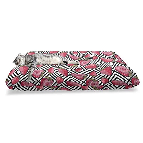 Ambesonne Fruits Pet Bed, Strawberries On Minimalist Chevron Striped Pattern With Juicy Food Feminine Image, Chew Resistant Pad For Dogs And Cats Cushion With Removable Cover, 24" X 39", Black White 2 Ambesonne Fruits Pet Bed, Strawberries On Minimalist Chevron Striped Pattern With Juicy Food Feminine Image, Chew Resistant Pad For Dogs And Cats Cushion With Removable Cover, 24" X 39", Black White - Image 2