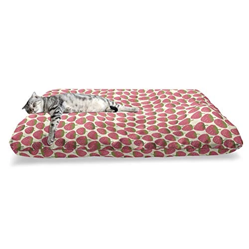 Ambesonne Strawberry Pet Bed, Continuing Pattern Of Fruit Doodles Organic Foods, Chew Resistant Pad For Dogs And Cats Cushion With Removable Cover, 24" X 39", Dark Coral Olive Green 1 Ambesonne Strawberry Pet Bed, Continuing Pattern Of Fruit Doodles Organic Foods, Chew Resistant Pad For Dogs And Cats Cushion With Removable Cover, 24" X 39", Dark Coral Olive Green