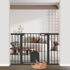 Narrow Baby Gate With Cat Door Walk Through - 24.5" To 29.5" Wide Small Pet Gate For Puppy Dog Doorway Stair - Pressure Mounted Safety Child Gate Stand 30 Inches Tall -Dog Supplies Store 41dLNOTpK9L. AC