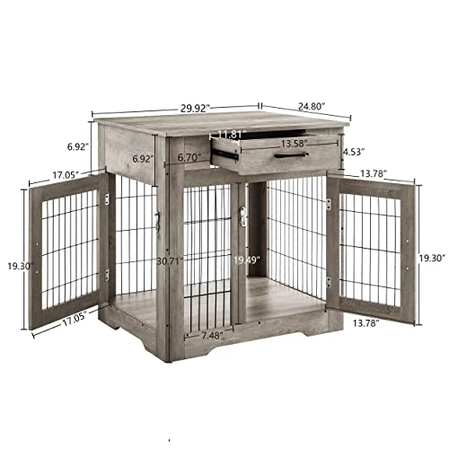 Dog Crate Furniture, Wooden Dog Cages House Pet Kennels With Double Doors And Drawer Indoor End Table Furniture For Medium Large Dog, 30" Grey 5 Dog Crate Furniture, Wooden Dog Cages House Pet Kennels With Double Doors And Drawer Indoor End Table Furniture For Medium Large Dog, 30" Grey - Image 5