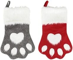 Sexybody Pet Paw Plush Christmas Stockings 2 Pack Xmas Decorations Fireplace Hanging Socks Family Holiday Dog Cat Gift Stockings (Grey & Red) -Dog Supplies Store 41fYVD2ADYL. AC