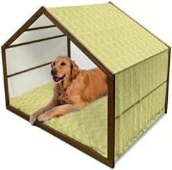Ambesonne Yellow And White Wooden Pet House, Pineapples Tropical Climate Fruits Ripe Juicy Food, Indoor & Outdoor Portable Dog Kennel With Pillow And Cover, Small, Earth Yellow Green White -Dog Supplies Store 41fb9UabIDL. AC