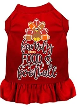 Family, Food, And Football Screen Print Dog Dress Red Lg