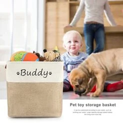 Personalized Dog Toy Box Square Basket With Leather Handles , Custom Name And Paw Pattern Puppy Toy Bin , Storage Baskets For Organizing Food Clothes And Pets Accessories(White Beige) 14 Personalized Dog Toy Box Square Basket With Leather Handles , Custom Name And Paw Pattern Puppy Toy Bin , Storage Baskets For Organizing Food Clothes And Pets Accessories(White Beige) -Dog Supplies Store 41j7JAal2tL