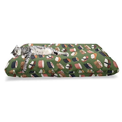 Ambesonne Sushi Pet Bed, Seafood Themed Traditional Sushi Rolls Consisting Of Rice Raw Fish Veggies In Seaweed, Chew Resistant Pad For Dogs And Cats Cushion With Removable Cover, 24" X 39", Multicolor 2 Ambesonne Sushi Pet Bed, Seafood Themed Traditional Sushi Rolls Consisting Of Rice Raw Fish Veggies In Seaweed, Chew Resistant Pad For Dogs And Cats Cushion With Removable Cover, 24" X 39", Multicolor - Image 2