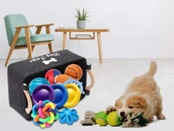 Morezi Felt Pet Toy Box And Dog Toy Box Storage Basket Chest Organizer - Perfect For Organizing Pet Toys, Blankets, Leashes And Food - Dog Toy - Dark Grey -Dog Supplies Store 41kdnzdLkJL