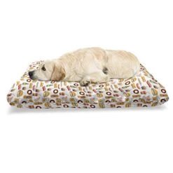 Ambesonne Food Pet Bed, Minimalist Fast Food Pattern With Hamburger Soda Donuts Beer Cupcake Kebab Hot Dog, Chew Resistant Pad For Dogs And Cats Cushion With Removable Cover, 24" X 39", Multicolor