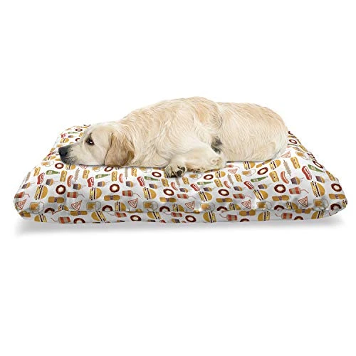 Ambesonne Food Pet Bed, Minimalist Fast Food Pattern With Hamburger Soda Donuts Beer Cupcake Kebab Hot Dog, Chew Resistant Pad For Dogs And Cats Cushion With Removable Cover, 24" X 39", Multicolor 1 Ambesonne Food Pet Bed, Minimalist Fast Food Pattern With Hamburger Soda Donuts Beer Cupcake Kebab Hot Dog, Chew Resistant Pad For Dogs And Cats Cushion With Removable Cover, 24" X 39", Multicolor